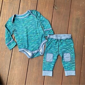 Patagonia Capilene Set Teal & Blue Striped Bodysuit and Pants